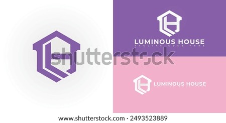 Abstract hexagon initial letter LH or HL in purple color isolated on multiple background colors. The logo is suitable for real estate agent logo design inspiration templates.