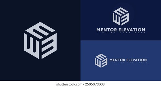 Abstract hexagon initial letter ME or EM in silver color isolated on multiple background colors. The logo is suitable for coaching business logo design inspiration templates.