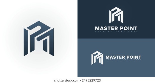 Abstract hexagon initial letter MP or PM in grey color isolated on multiple background colors. The logo is suitable for training coaching and event company logo design inspiration templates.