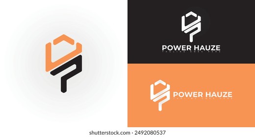 Abstract hexagon initial letter PH or HP in black-orange color isolated on multiple background colors. The logo is suitable for personal coaching business logo design inspiration templates.