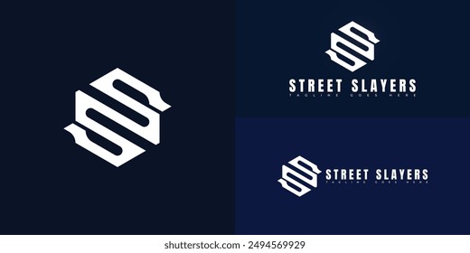 Abstract hexagon initial letter S or SS in white color isolated on multiple background colors. The logo is suitable for extreme sports clothing brand logo design inspiration templates.