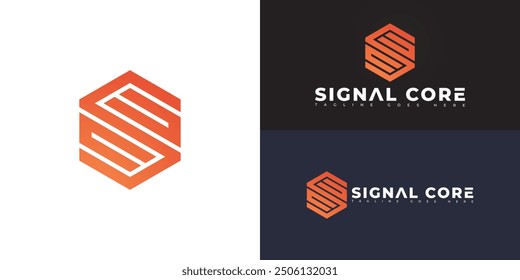 Abstract hexagon initial letter SC or CS in orange color isolated on multiple background colors. The logo is suitable for internet and technology logo design inspiration templates.