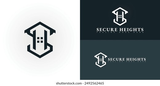 Abstract hexagon initial letter SH or HS in green color isolated on multiple background colors. The logo is suitable for real estate services consulting logo design inspiration templates.