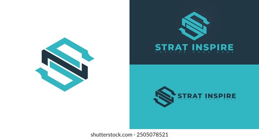 Abstract hexagon initial letter SI or IS in blue isolated on multiple background colors. The logo is suitable for software construction consulting logo design inspiration templates.