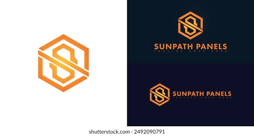 Abstract hexagon initial letter SP or PS in orange color isolated on multiple background colors. The logo is suitable for solar panel business logo design inspiration templates.
