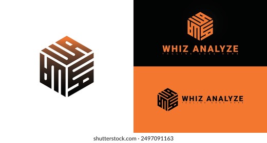 Letra inicial Abstractas del hexágono WA o AW en color naranja-negro aislado en múltiples colores de fondo. El logotipo es conveniente para las Plantillas de la inspiración del diseño del logotipo de la gestión de la calidad de la IA.