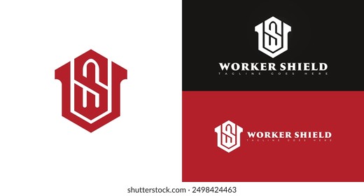 Abstract hexagon initial letter WS or SW in red color isolated on multiple background colors. The logo is suitable for workers' compensation defense law firm logo design inspiration templates.