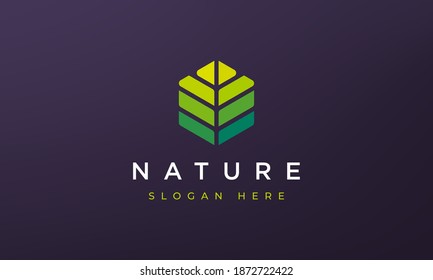 concepto del logotipo de geometría abstracta de hoja hexagonal en forma simple y moderna