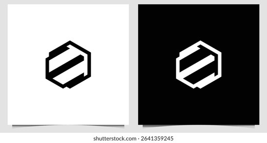 Abstract Hexagon Letter E Logo Design in Black and White Versions minimal