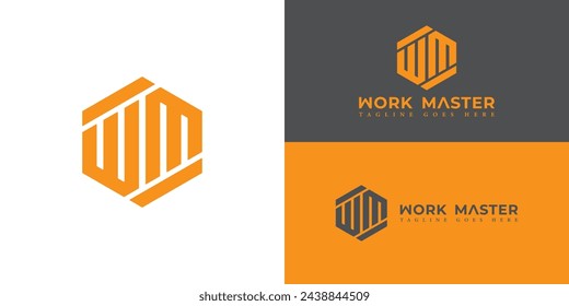 Abstract hexagon letter WM or MW logo in orange color isolated on multiple background colors. Abstract letter WM logo applied for real estate and mortgage company logo design inspiration template