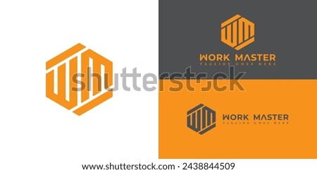 Abstract hexagon letter WM or MW logo in orange color isolated on multiple background colors. Abstract letter WM logo applied for real estate and mortgage company logo design inspiration template