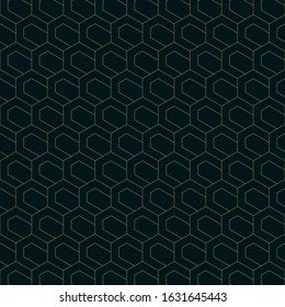 Abstract hexagon  line geometric pattern seamless vector  gold line color with dark blue background