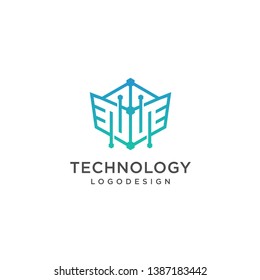 Abstract Hexagon line Technology logo with abstract wings digital illustration