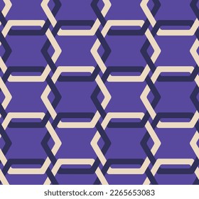 Abstract Hexagon Lines Complex Retro Geometric Seamless Vector Pattern Trendy Fashion Colors Perfect for Interior Design or Fabric Print Electric Purple Tones