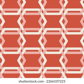 Abstract Hexagon Lines Complex Retro Geometric Seamless Vector Pattern Trendy Fashion Colors Perfect for Interior Design or Fabric Print Coral Pastel Pink Tones