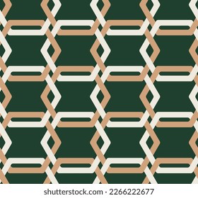 Abstract Hexagon Lines Complex Retro Geometric Seamless Vector Pattern Trendy Fashion Colors Perfect for Interior Design or Fabric Print Dark Green Brown Tones
