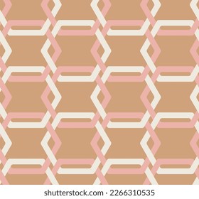 Resumen Líneas de hexágono Complejo Retro Patrón vectorial sin soldadura Geométrico Colores de moda Perfecto para el diseño del interior o la impresión de tela Tones rosados de color marrón