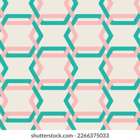 Abstract Hexagon Lines Complex Retro Geometric Seamless Vector Pattern Trendy Fashion Colors Perfect for Interior Design or Fabric Print Tiffany Blue Pastel Pink Tones