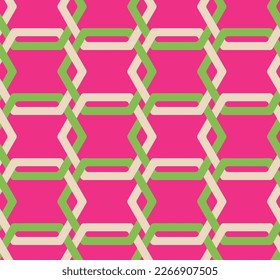 Abstrakte Hexagon-Linien Komplex Retro Geometric Seamless Vectordesign Trendy Fashion Colors Perfekt für Innendesign oder Stoffdruck Fuchsia Grüne Tones