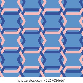 Abstract Hexagon Lines Complex Retro Geometric Seamless Vector Pattern Trendy Fashion Colors Perfect for Interior Design or Fabric Print Sky Blue Pastel Pink Tones