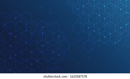 Abstract hexagon lines and dots connect background. Technology connection digital data and big data concept.