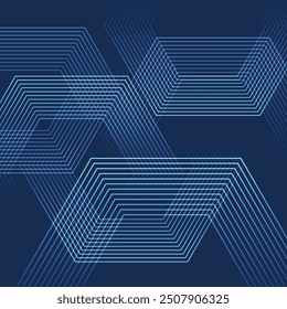 Abstractas líneas hexagonales sobre fondo azul. Diseño geométrico del arte de la línea de la raya para el cartel, folleto, cubierta, Sitio web, Anuncio. Patrón hexagonal. concepto de estilo retro.