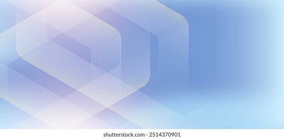 Linhas hexágono abstratas sobre fundo azul. Projeto de arte de linha de faixa geométrica para cartaz, brochura, capa, site, banner.