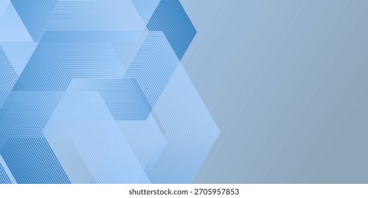 Abstractas líneas hexagonales sobre fondo azul degradado. Vector geométrico del diseño del arte de la línea de la raya