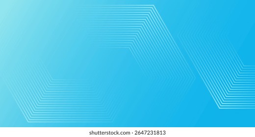Abstractas líneas hexagonales sobre fondo azul brillante. Diseño geométrico del arte de la línea de la raya para el cartel, folleto, cubierta, Sitio web, Anuncio.