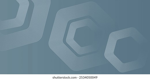 Abstract hexagon lines on gray background. Geometric stripe line art design for poster, brochure, cover, website, banner.