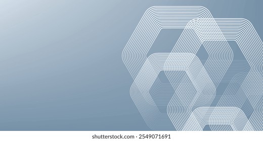 Abstractas líneas hexagonales sobre fondo gris. Diseño de arte de línea de rayas geométricas moderno