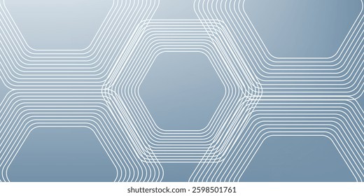 Abstract hexagon lines on gray background. Geometric stripe line art design for poster, brochure, cover, website, banner.