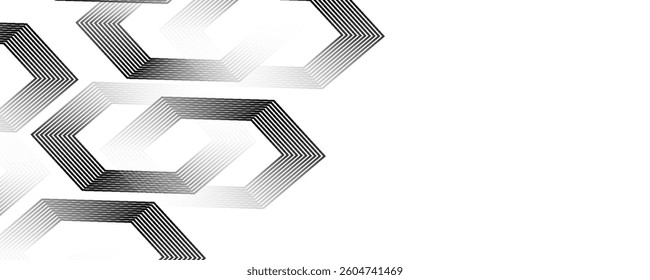 Abstract hexagon lines on gray background. Geometric stripe line art design modern