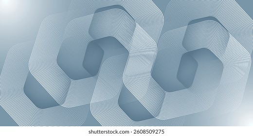 Abstract hexagon lines on gray background. Geometric stripe line art design for poster, brochure, cover, website, banner.