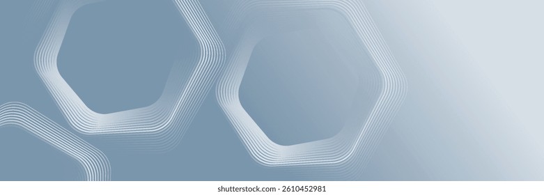 Abstract hexagon lines on gray background. Geometric stripe line art design for poster, brochure, cover, website, banner.
