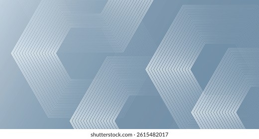 Abstract hexagon lines on gray background. Geometric stripe line art design for poster, brochure, cover, website, banner.
