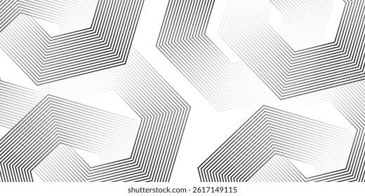 Abstract hexagon lines on gray background. Geometric stripe line art design for poster, brochure, cover, website, banner.