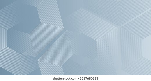 Abstract hexagon lines on gray background. Geometric stripe line art design for poster blue background