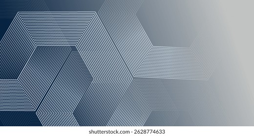 Abstractas líneas hexagonales sobre fondo gris. Diseño de arte de línea de rayas geométricas moderno