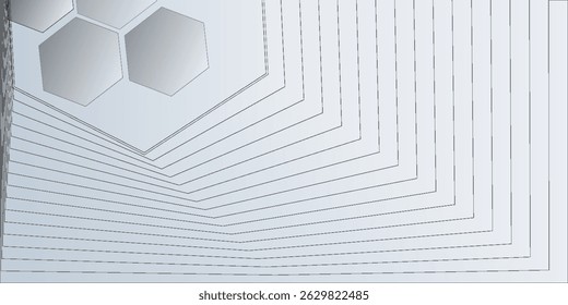 Abstractas líneas hexagonales sobre fondo gris. Diseño geométrico del arte de la línea de la raya para el cartel, folleto, cubierta, Sitio web, Anuncio. eps 10