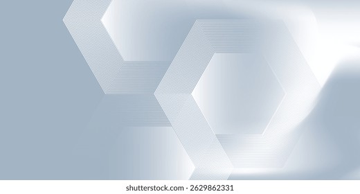 Abstractas líneas hexagonales sobre fondo gris. Arte de línea de banda geométrica