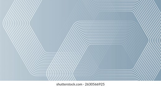 Linhas hexágonas abstratas sobre fundo cinza. Projeto de arte de linha de faixa geométrica ilustração vetorial moderna