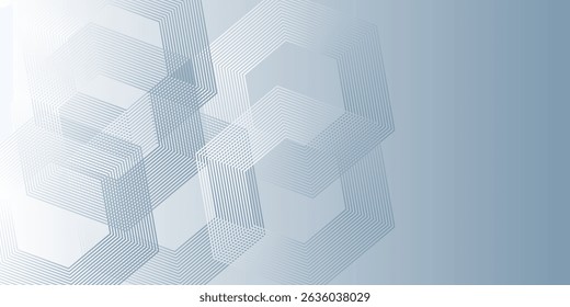 Abstract hexagon lines on gray background. Geometric stripe line art design for poster, brochure, cover, website, banner.