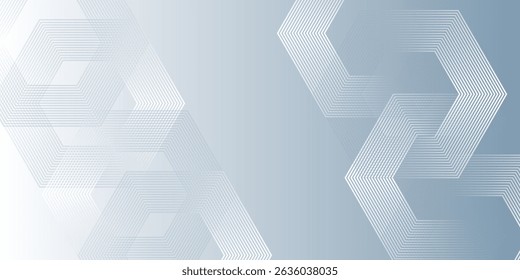 Abstract hexagon lines on gray background. Geometric stripe line art design for poster, brochure, cover, website, banner.