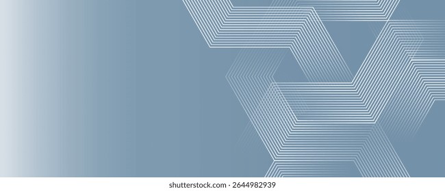 Abstract hexagon lines on gray background. Geometric stripe line art design for poster, brochure, cover, website, banner.