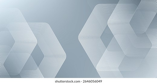 Abstractas líneas hexagonales sobre fondo gris. Diseño de arte de línea de rayas geométricas moderno