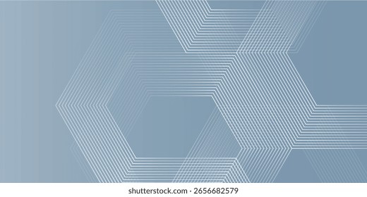 Linhas hexágonas abstratas sobre fundo cinza. Projeto de arte de linha de faixa geométrica moderno
