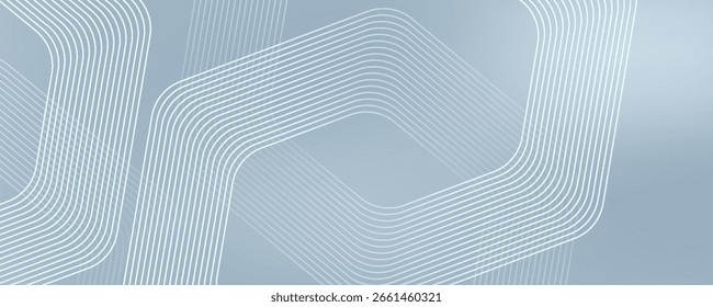 Linhas hexágonas abstratas sobre fundo cinza. Projeto de arte de linha de faixa geométrica moderno. vetor 