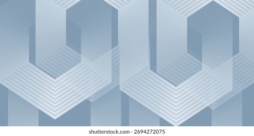 Abstractas líneas hexagonales sobre fondo gris. Línea de rayas geométricas arte simple moderno, Ilustración vectorial.