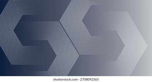 Abstractas líneas hexagonales sobre fondo gris. Diseño de arte de línea de rayas geométricas moderno, eps.10